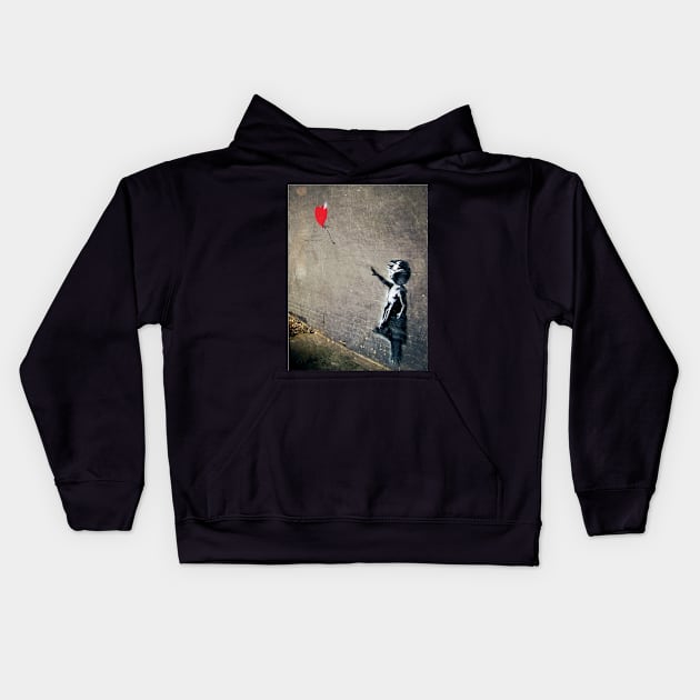 Banksy's Girl with a Red Balloon II Kids Hoodie by Ludwig Wagner